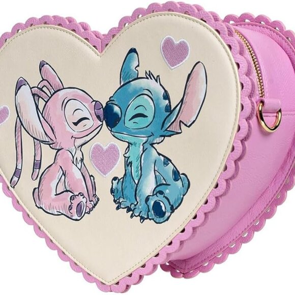 NWOT Loungefly Disney Lilo & Stitch Angel Kiss Chocolate Box Heart Crossbody Bag - Picture 2 of 5